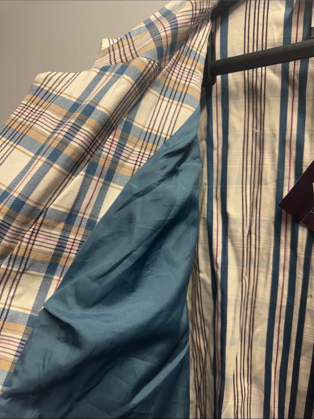 Plus Size Plaid Pants and jacket set - Cream & Blue - Picture 4 of 8